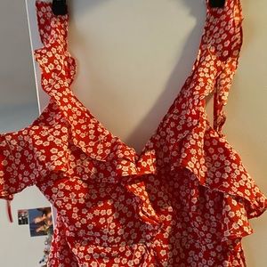 Red and white floral mini dress